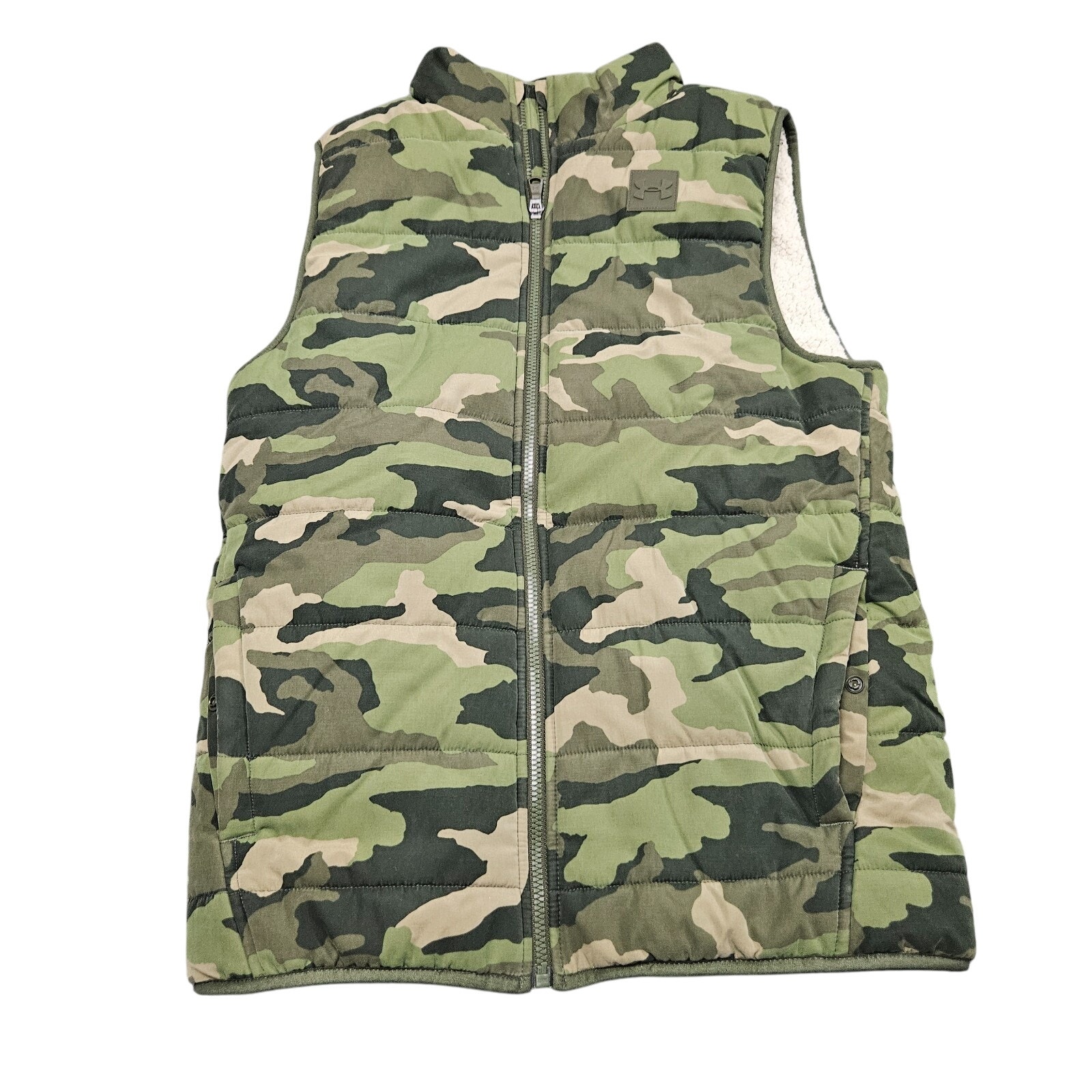 Under Armour Puffer Vest Youth Large Camouflage Sherpa Lined Cold Gear
